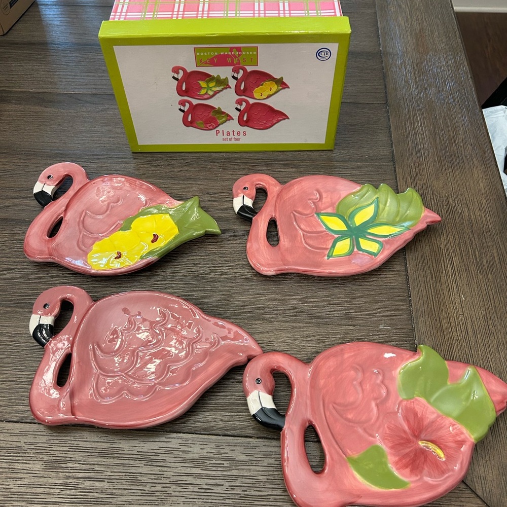 Boston Warehouse Pink Flamingo Ceramic Appetizer Plates Set